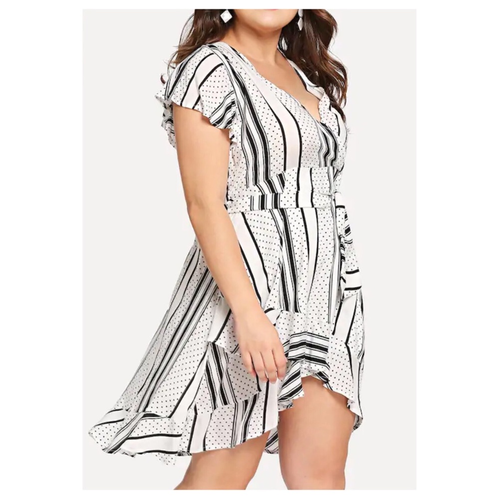 ➕Mixed Print Asymmetrical Hem Dress - Picture 3 of 5